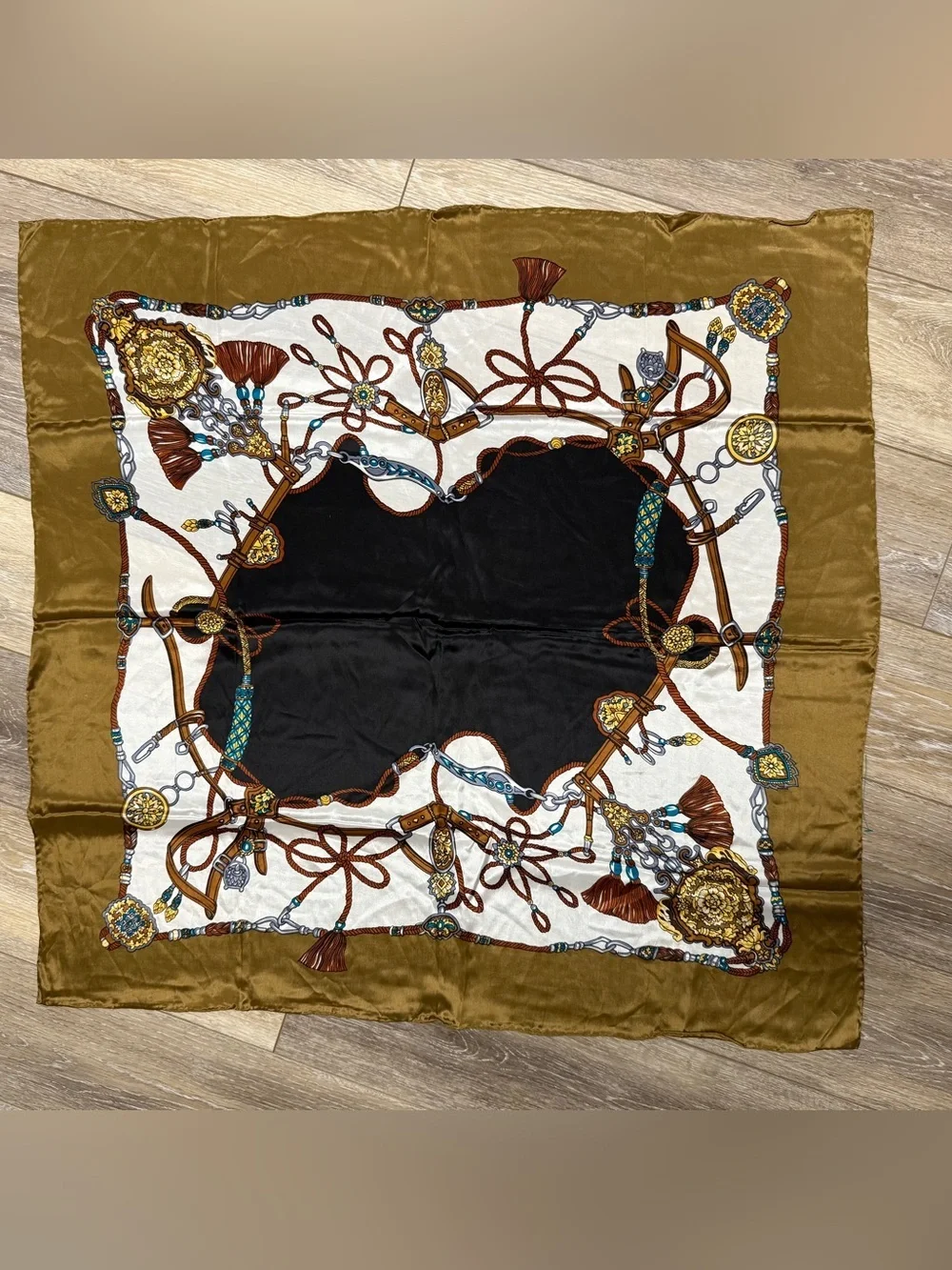 Silk-Look Twilly Scarf in Black and Brown - Women Accessories